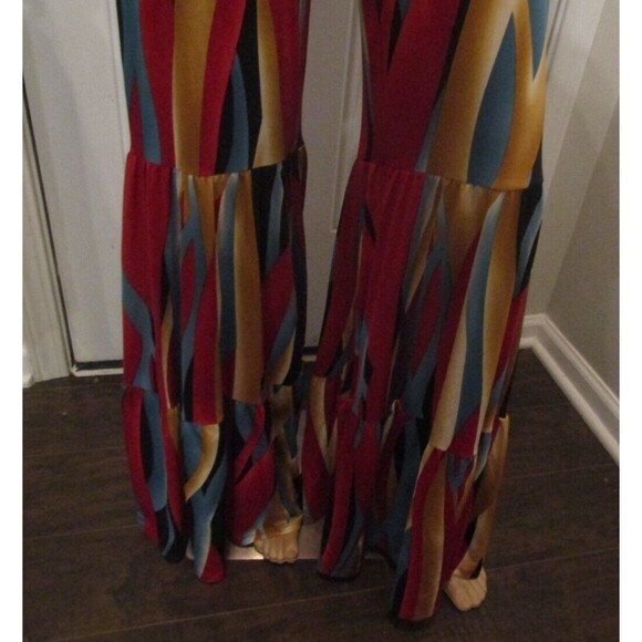 Win Win Jumpsuit Off Shoulder Ruffled Retro Striped Bell Bottom Pants NWOT Sz M - Picture 6 of 8